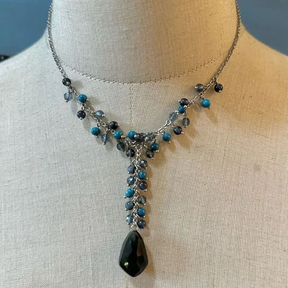Blue beaded Y necklace